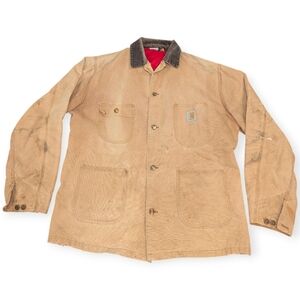 Vintage Carhartt Barn Coat Distressed Quilted Lined Men's Corduroy Collar Sz XXL